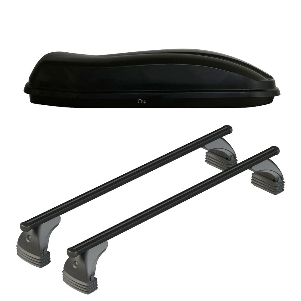 Pack coffre de toit Marlin 400 L et barres de toit Audi A6 - 4 portes (2004 - 2011) Pour toit nu - Helio Noir - Aluminium