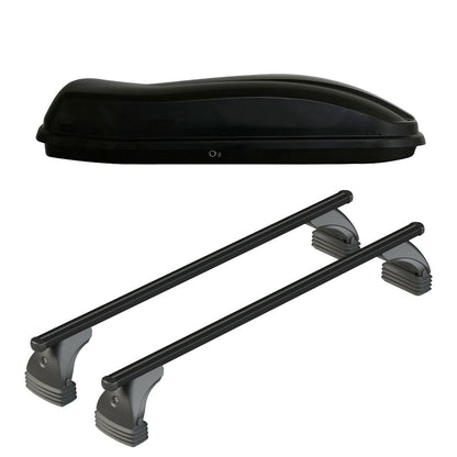 Pack coffre de toit Marlin 400 L et barres de toit Audi A6 - 4 portes (2004 - 2011) Pour toit nu - Helio Noir - Aluminium