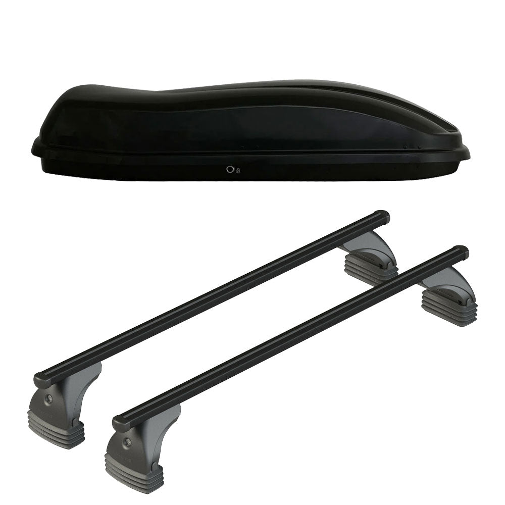 Pack coffre de toit Marlin 480 L et barres de toit Audi A6 - 4 portes (2004 - 2011) Pour toit nu - Helio Noir - Aluminium