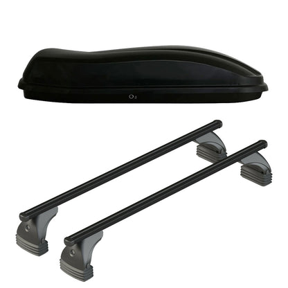 Pack coffre de toit Marlin 480 L et barres de toit Audi A6 - 4 portes (2004 - 2011) Pour toit nu - Helio Noir - Aluminium