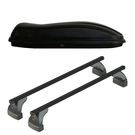Pack coffre de toit Marlin 480 L et barres de toit Audi A6 - 4 portes (2004 - 2011) Pour toit nu - Helio Noir - Aluminium