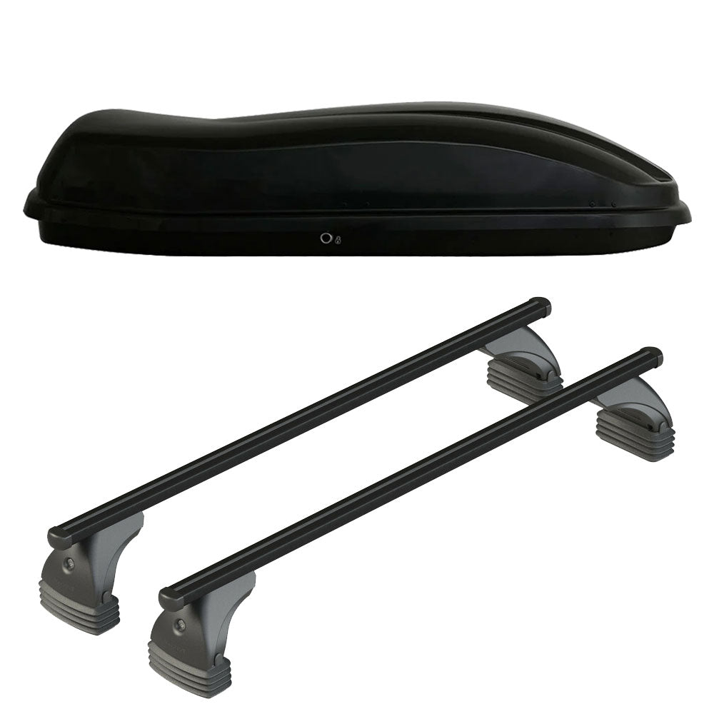 Pack coffre de toit Marlin 530 L et barres de toit Abarth 600e (A partir de 2025) Pour toit nu - Helio Noir - Aluminium