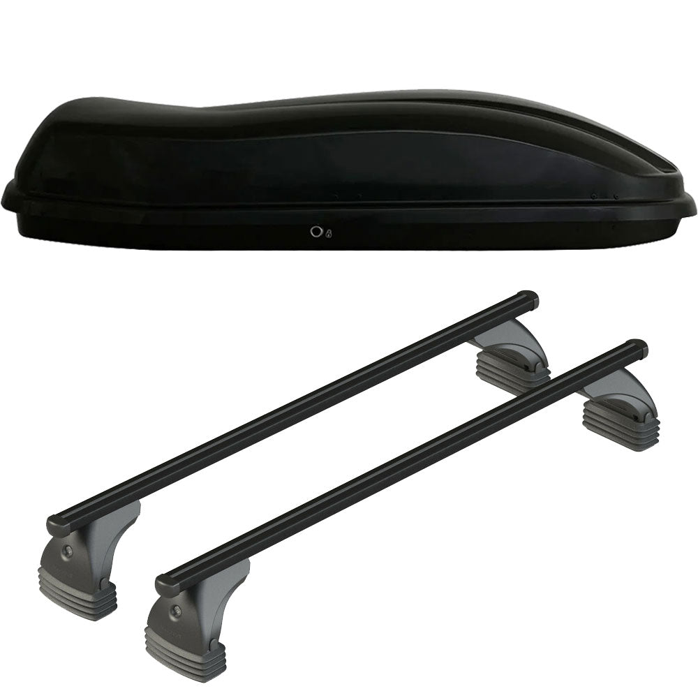 Pack coffre de toit Marlin 680 L et barres de toit Audi A6 - 4 portes (2004 - 2011) Pour toit nu - Helio Noir - Aluminium