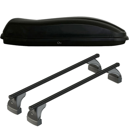 Pack coffre de toit Marlin 680 L et barres de toit Audi A6 - 4 portes (2004 - 2011) Pour toit nu - Helio Noir - Aluminium