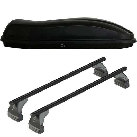 Pack coffre de toit Marlin 680 L et barres de toit Audi A6 - 4 portes (2004 - 2011) Pour toit nu - Helio Noir - Aluminium