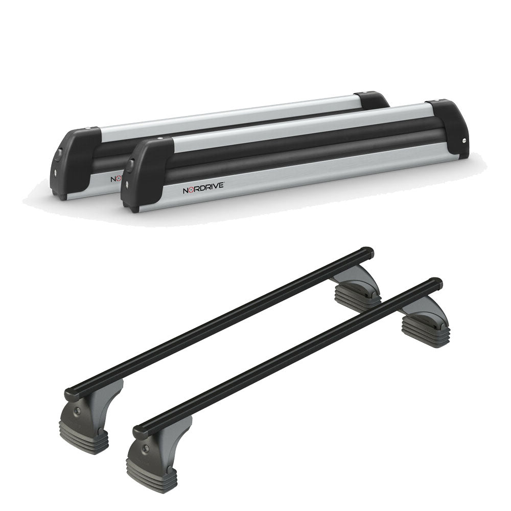 Pack porte-skis Pro Slider Nordrive aluminium – support pour 6 paires de skis ou 4 snowboards – pour Abarth 600e A partir de 2025 - vue porte skis et barres de toit