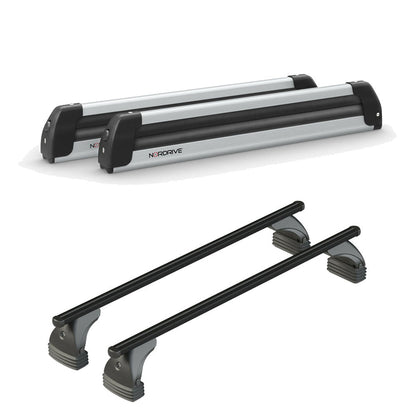 Pack porte-skis Pro Slider Nordrive aluminium – support pour 6 paires de skis ou 4 snowboards – pour Abarth 600e A partir de 2025 - vue porte skis et barres de toit