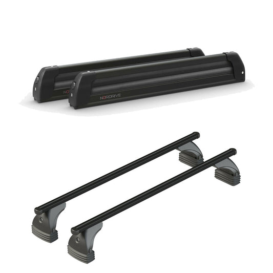 Pack porte skis Pro Slider Noir et barres de toit Audi A6 - 4 portes (2004 - 2011) - Pour toit nu - Helio Noir Aluminium
