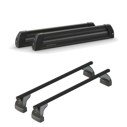 Pack porte-skis Pro Slider Nordrive aluminium noir 6 skis / 4 snowboards + barres de toit – pour Audi A6 - 4 portes 2004 - 2011 – vue porte skis et barres de toit