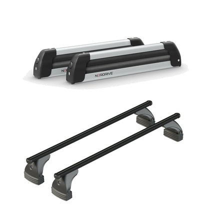 Pack porte skis Nordic King Aluminium et barres de toit Audi A6 - 4 portes (2004 - 2011) - Pour toit nu - Helio Aluminium Aluminium