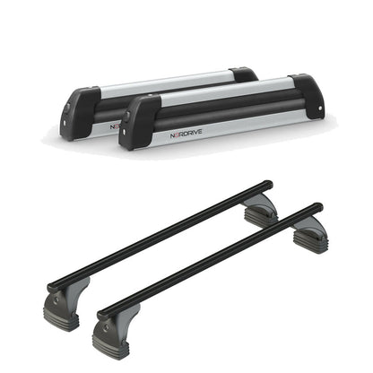 Pack porte-skis Nordic King Nordrive aluminium – support pour 4 paires de skis ou 2 snowboards – pour Audi A6 - 4 portes 2004 - 2011 - vue porte skis et barres de toit