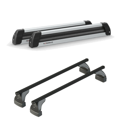 Pack porte-skis Nordic King Plus Nordrive aluminium – support pour 6 paires de skis ou 4 snowboards – pour Abarth 600e A partir de 2025 - vue porte skis et barres de toit
