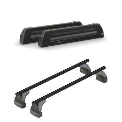 Pack porte skis Nordic King Noir et barres de toit Audi A6 - 4 portes (2004 - 2011) - Pour toit nu - Helio Aluminium Aluminium