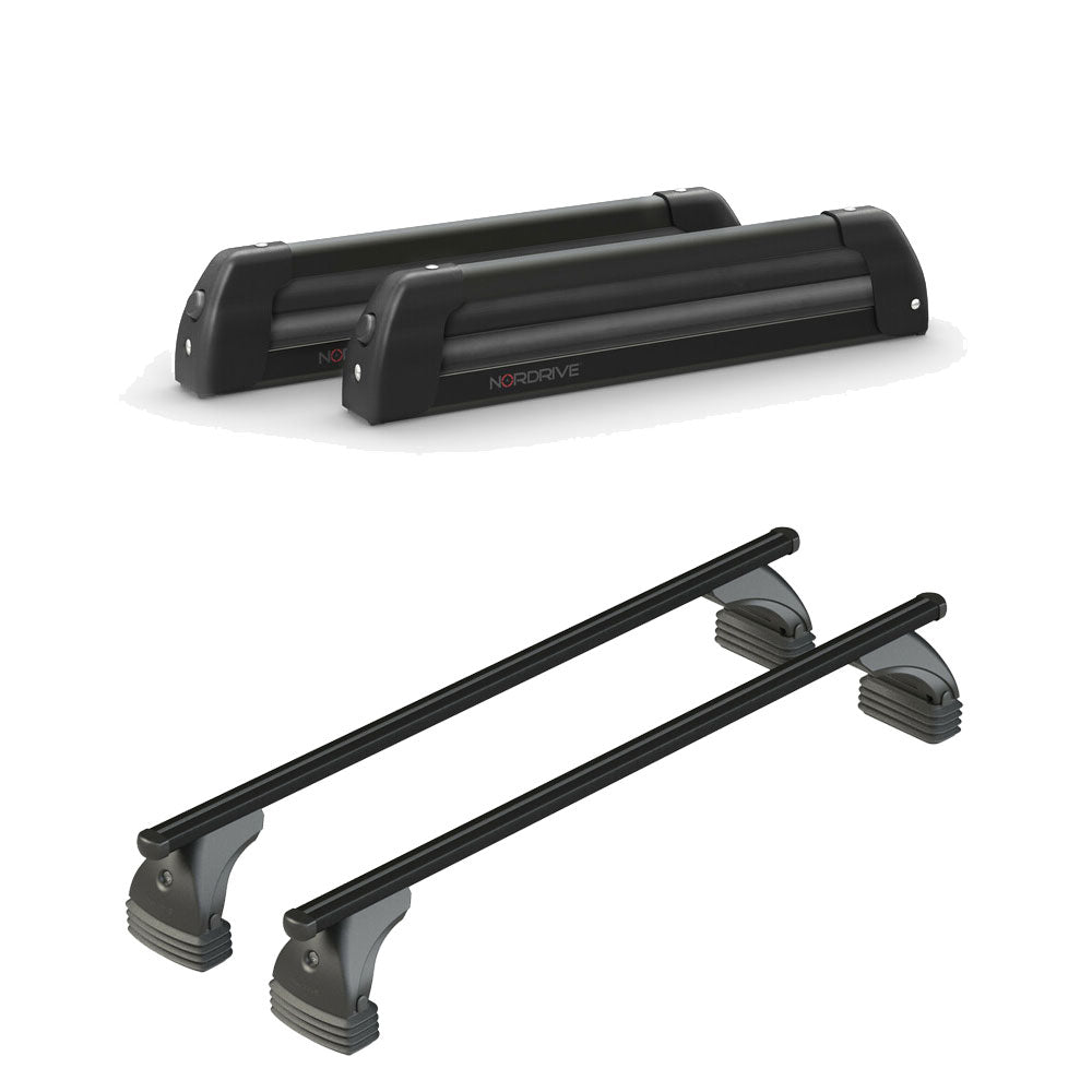 Pack porte-skis Nordic King Nordrive aluminium noir – support pour 4 paires de skis ou 2 snowboards -pour Audi A6 - 4 portes 2004 - 2011 – vue porte skis et barres de toit