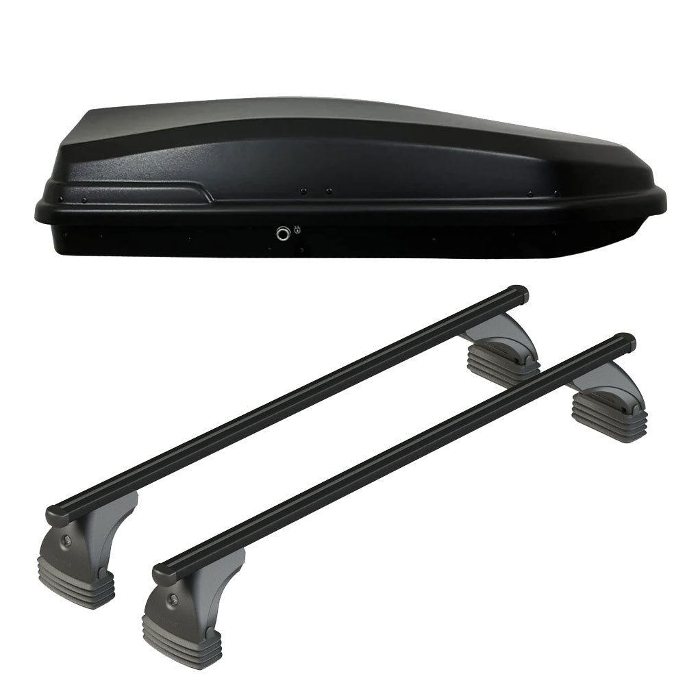 Pack coffre de toit Torpedo 400 L et barres de toit Audi A6 - 4 portes (2004 - 2011) Pour toit nu - Helio Noir - Aluminium