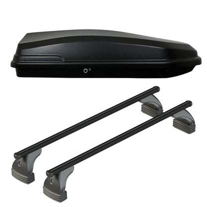 Pack coffre de toit Torpedo 400 L et barres de toit Audi A6 - 4 portes (2004 - 2011) Pour toit nu - Helio Noir - Aluminium