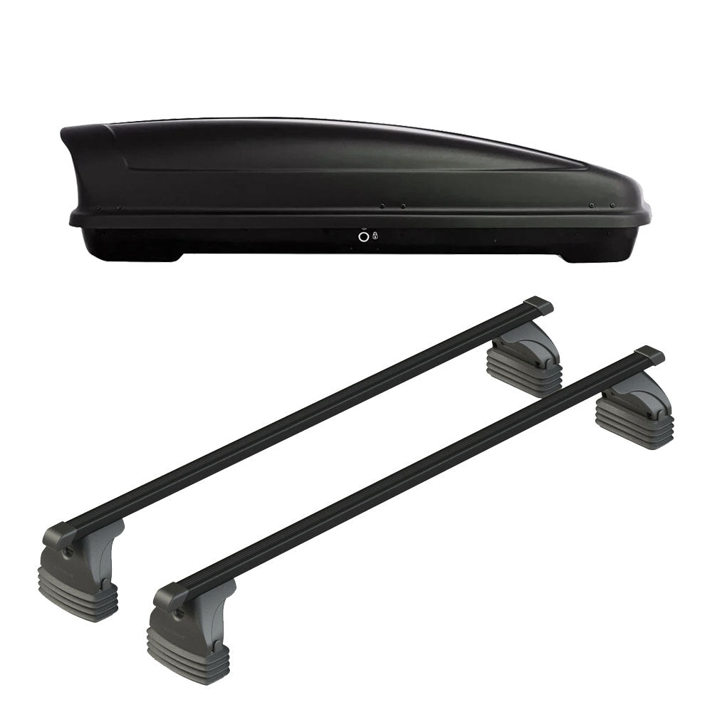 Pack coffre de toit Koral court 400 L et barres de toit Toyota Aygo X Wave (2014 - 2019) Pour toit nu - Max Load - Acier