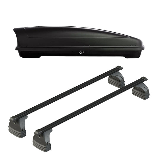 Pack coffre de toit Koral court 400 L et barres de toit Toyota Aygo X Wave (2014 - 2019) Pour toit nu - Max Load - Acier