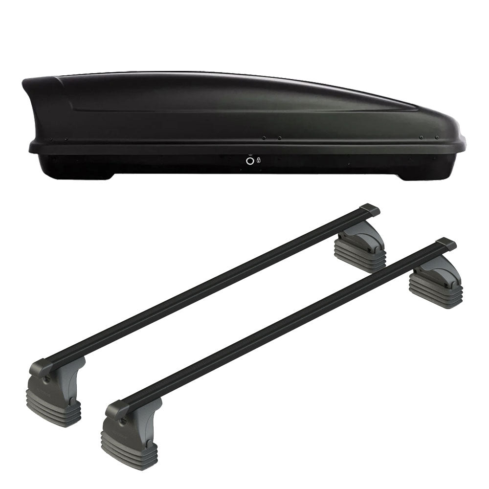 Pack coffre de toit Koral 400 L et barres de toit Toyota Aygo X Wave (2014 - 2019) Pour toit nu - Max Load - Acier
