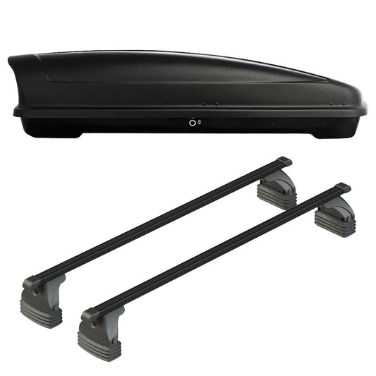 Pack coffre de toit Koral 630 L et barres de toit Toyota Aygo X Wave (2014 - 2019) Pour toit nu - Max Load - Acier