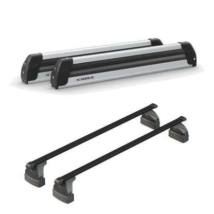 Pack porte-skis Pro Slider Nordrive aluminium – support pour 6 paires de skis ou 4 snowboards – pour Toyota Aygo X Wave 2014 - 2019 - vue porte skis et barres de toit