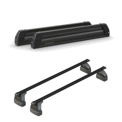 Pack porte-skis Pro Slider Nordrive aluminium noir 6 skis / 4 snowboards + barres de toit – pour Toyota Aygo X Wave 2014 - 2019 – vue porte skis et barres de toit