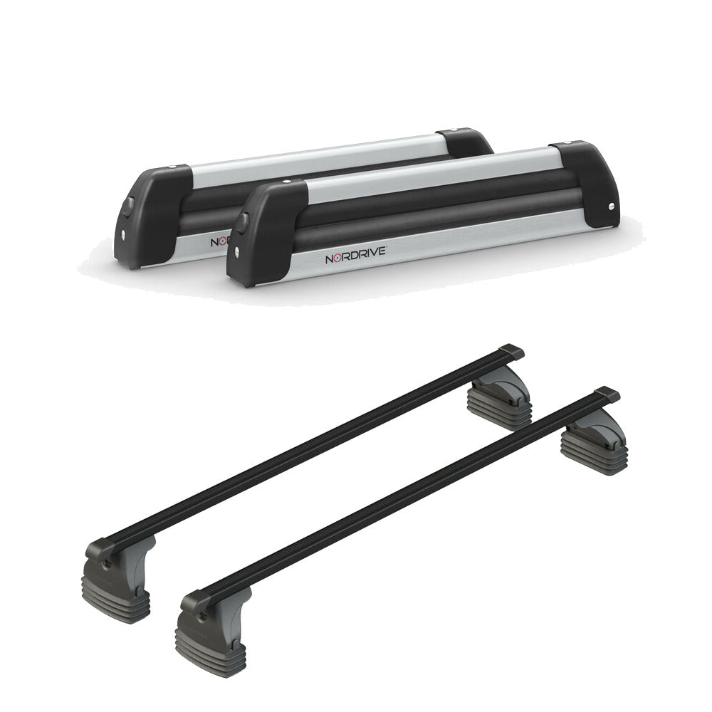 Pack porte skis Nordic King Aluminium et barres de toit Toyota Aygo X Wave (2014 - 2019) - Pour toit nu - Max Load Acier