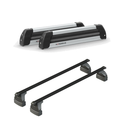 Pack porte skis Nordic King Aluminium et barres de toit Toyota Aygo X Wave (2014 - 2019) - Pour toit nu - Max Load Acier