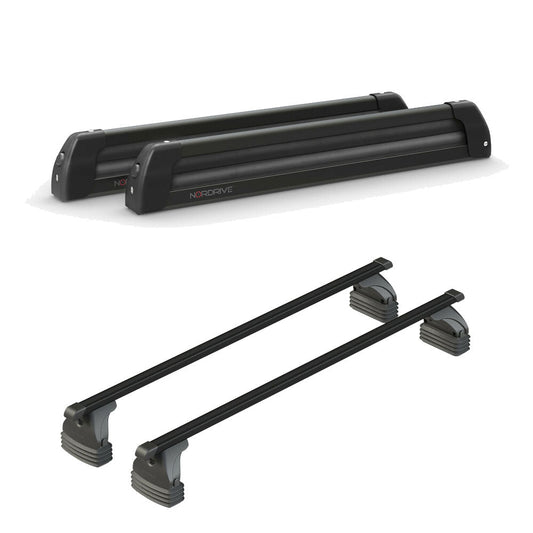 Pack porte-skis Nordic King Plus Nordrive aluminium noir – support pour 6 paires de skis ou 4 snowboards – pour Toyota Aygo X Wave 2014 - 2019 - vue porte skis et barres de toit