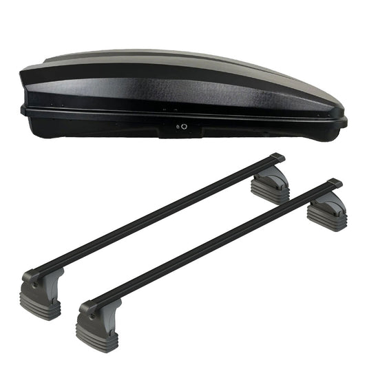 Pack coffre de toit Raya 480 L et barres de toit Toyota Aygo X Wave (2014 - 2019) Pour toit nu - Max Load - Acier