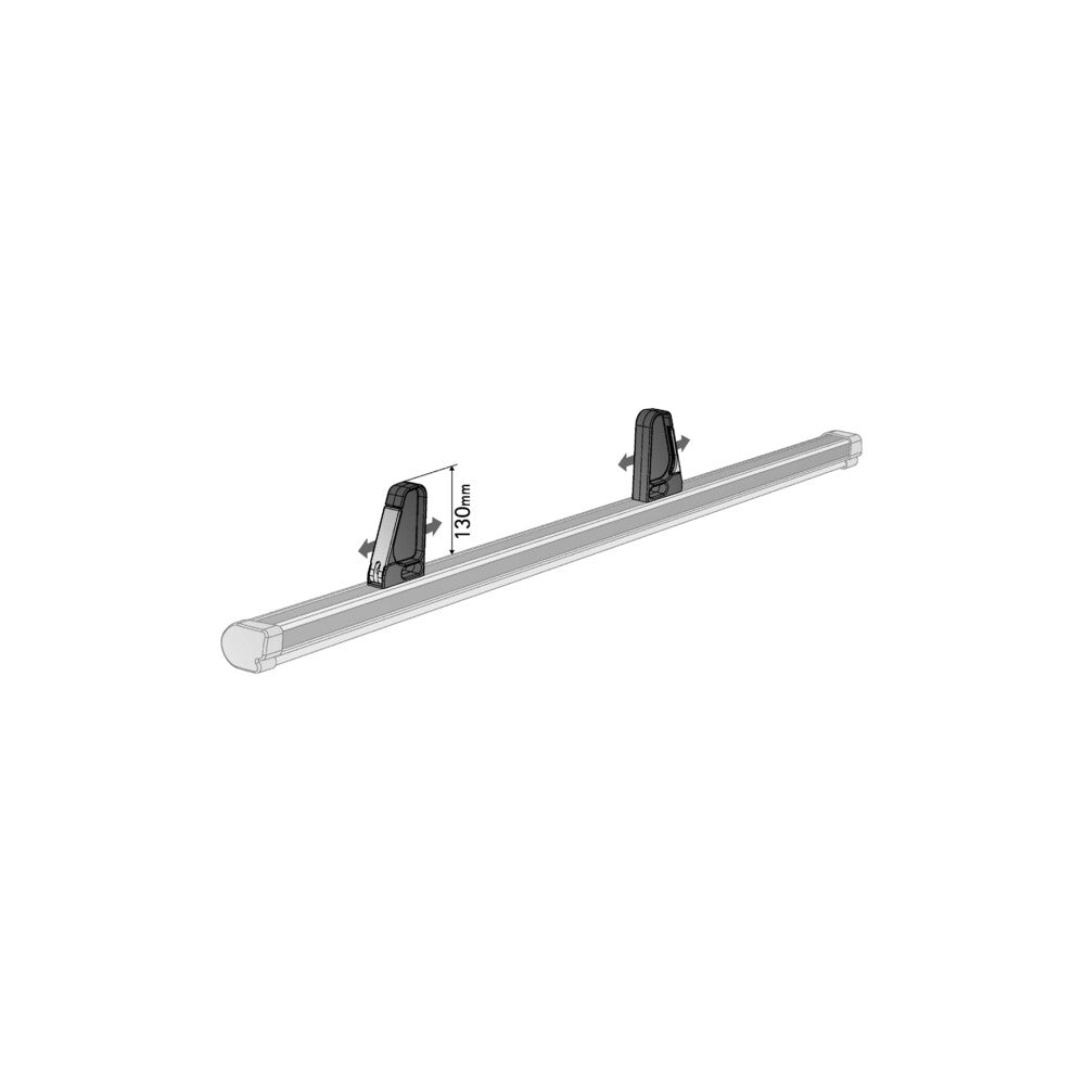 Vue détaillée du mécanisme coulissant rail-T du bloc charge Silenzio / Alumia, utilisé pour ajuster la retenue de charge en fonction du matériel transporté.