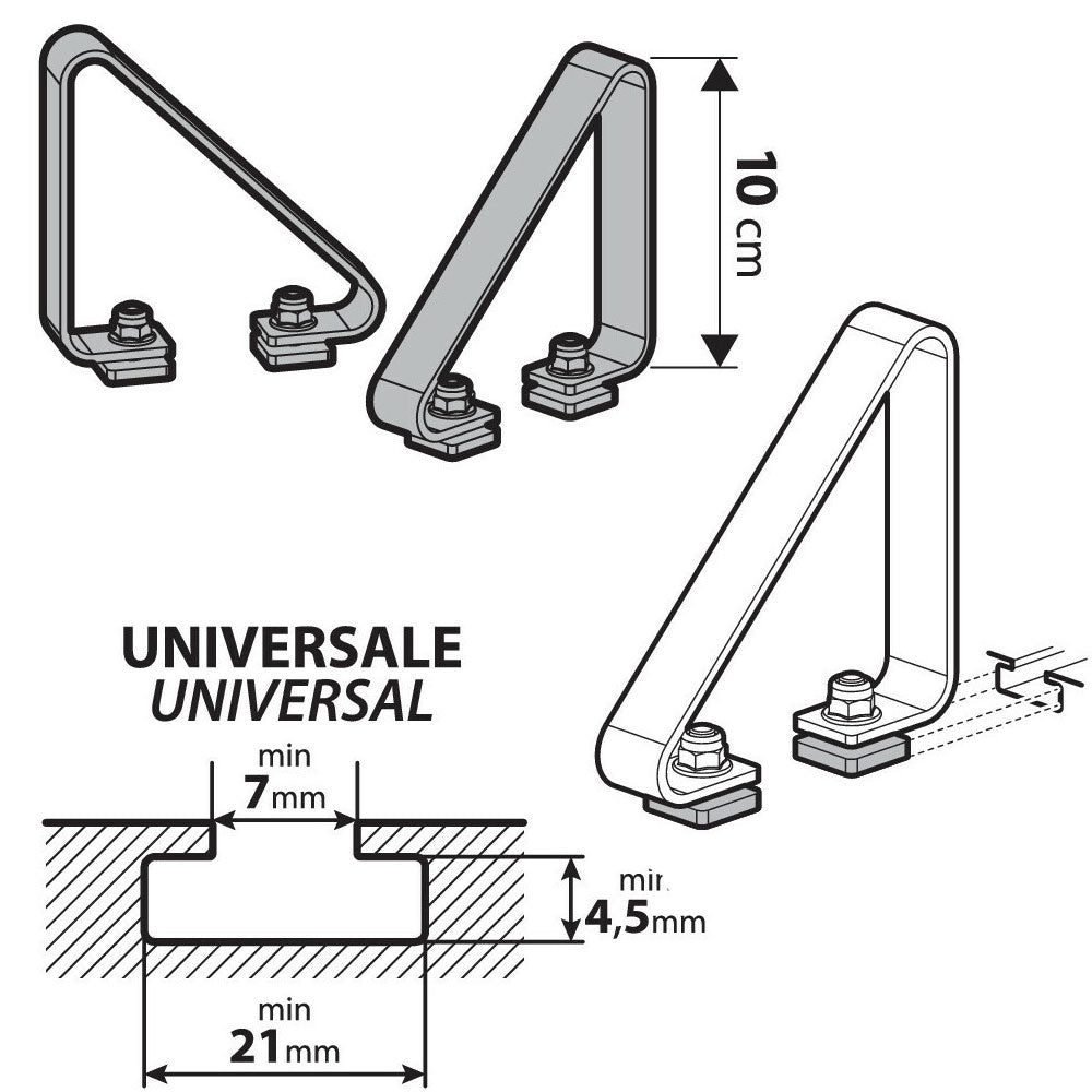 Vue rapprochée du rail-T et de la poignée de serrage du bloc charge, optimisé pour éviter tout mouvement de charges longues sur route.