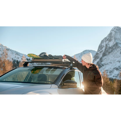 Pack porte skis Pro Slider Noir et barres de toit Seat Leon - ST (2017 - 2020) - Pour rails intégrés - Helio Aluminium