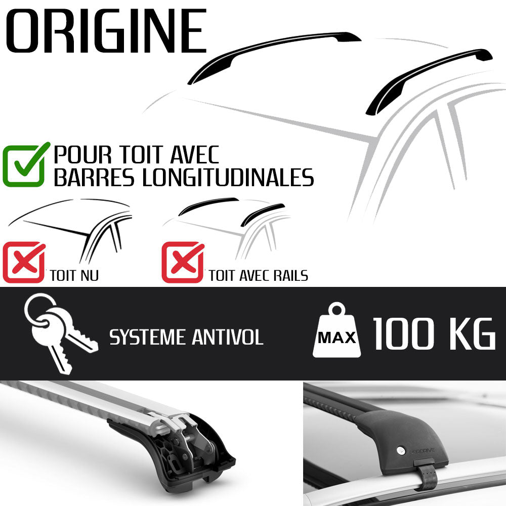 Pack porte skis Pro Slider Noir et barres de toit Mercedes Vito Tourer (A partir de 2015) - Pour barres longitudinales - Origine Aluminium