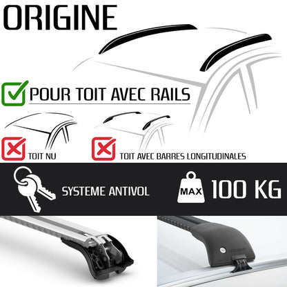 Pack coffre de toit Dory 340 L et barres de toit Audi Q7 (2006 - 2015) Pour rails intégrés - Origine - Aluminium
