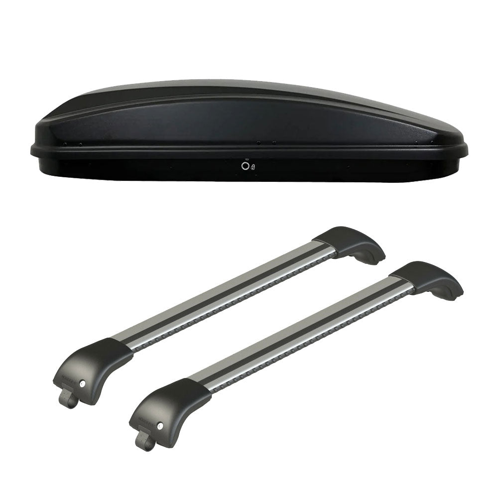 Pack coffre de toit Crub 430 L et barres de toit Mercedes Vito - Van (A partir de 2015) Pour barres longitudinales - Origine - Aluminium