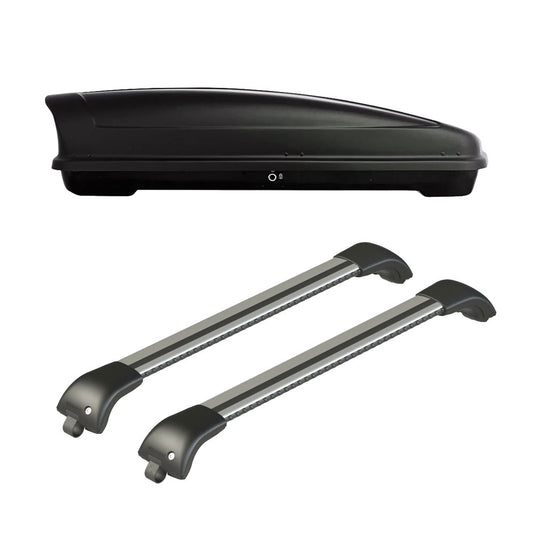 Pack coffre de toit Koral court 400 L et barres de toit Mercedes Vito - Van (A partir de 2015) Pour barres longitudinales - Origine - Aluminium