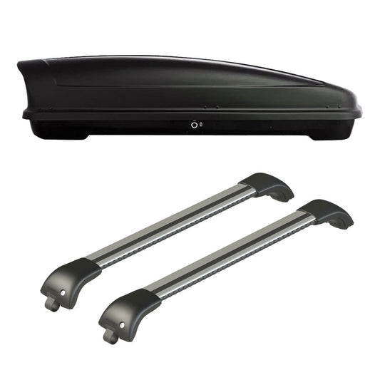 Pack coffre de toit Koral 400 L et barres de toit Mercedes Vito - Van (A partir de 2015) Pour barres longitudinales - Origine - Aluminium