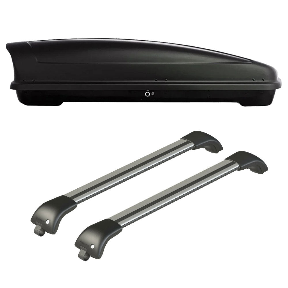 Pack coffre de toit Koral 630 L et barres de toit Mercedes Vito - Van (A partir de 2015) Pour barres longitudinales - Origine - Aluminium