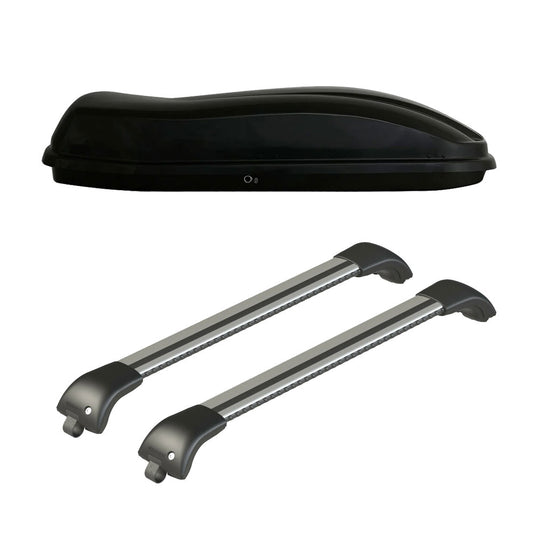 Pack coffre de toit Marlin 400 L et barres de toit Audi Q7 (2006 - 2015) Pour rails intégrés - Origine - Aluminium