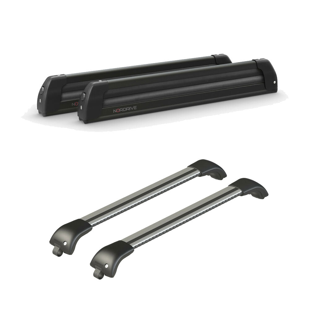 Pack porte-skis Pro Slider Nordrive aluminium noir 6 skis / 4 snowboards + barres de toit – pour Citroen C3 Aircross 2017 - 2023 – vue porte skis et barres de toit