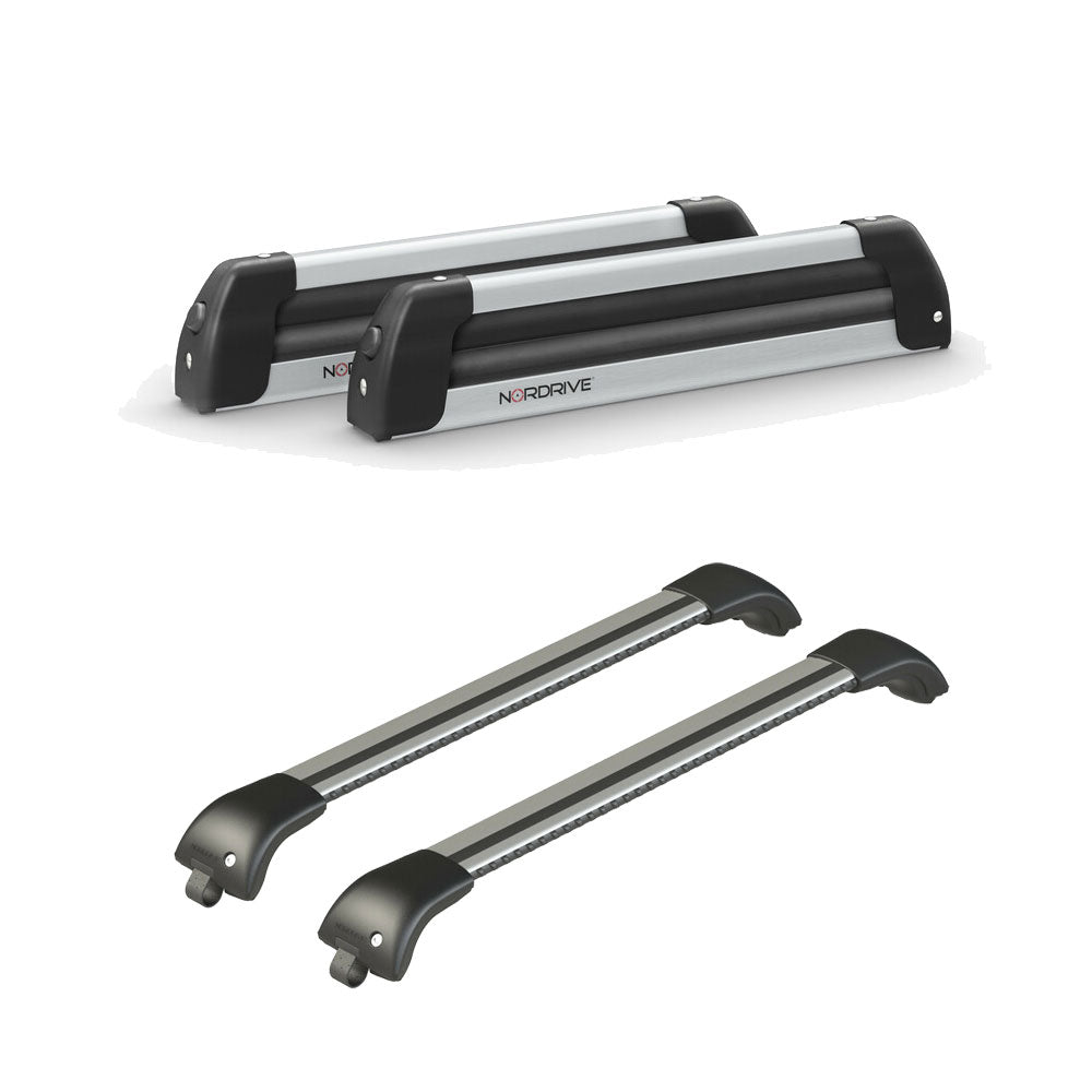 Pack porte-skis Nordic King Nordrive aluminium – support pour 4 paires de skis ou 2 snowboards – pour Citroen C3 Aircross 2017 - 2023 - vue porte skis et barres de toit
