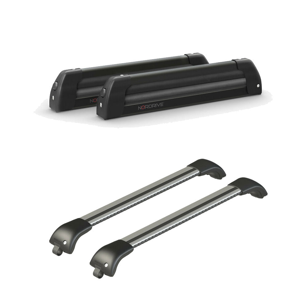 Pack porte-skis Nordic King Nordrive aluminium noir – support pour 4 paires de skis ou 2 snowboards -pour Citroen C3 Aircross 2017 - 2023 – vue porte skis et barres de toit