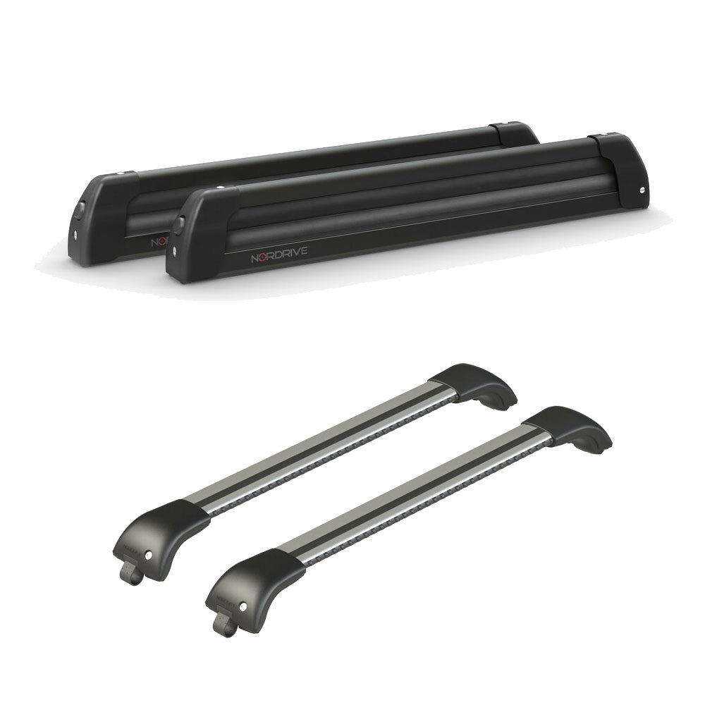 Pack porte skis Nordic King plus Noir et barres de toit Mercedes Vito Tourer (A partir de 2015) - Pour barres longitudinales - Origine Aluminium