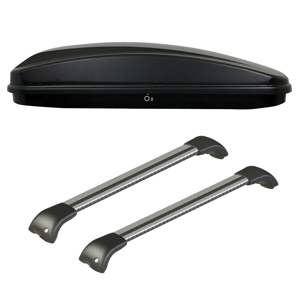 Pack coffre de toit Crub 430 L et barres de toit Audi Q6 E-Tron (A partir de 2024) Pour rails intégrés - Origine - Aluminium