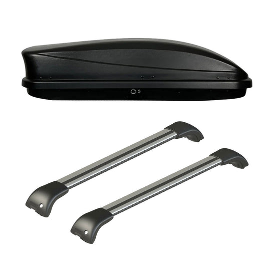 Pack coffre de toit Dory 340 L et barres de toit Audi Q7 (2006 - 2015) Pour rails intégrés - Origine - Aluminium