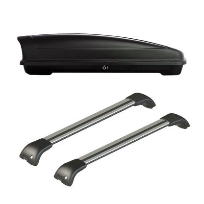 Pack coffre de toit Koral court 400 L et barres de toit Audi Q7 (2006 - 2015) Pour rails intégrés - Origine - Aluminium