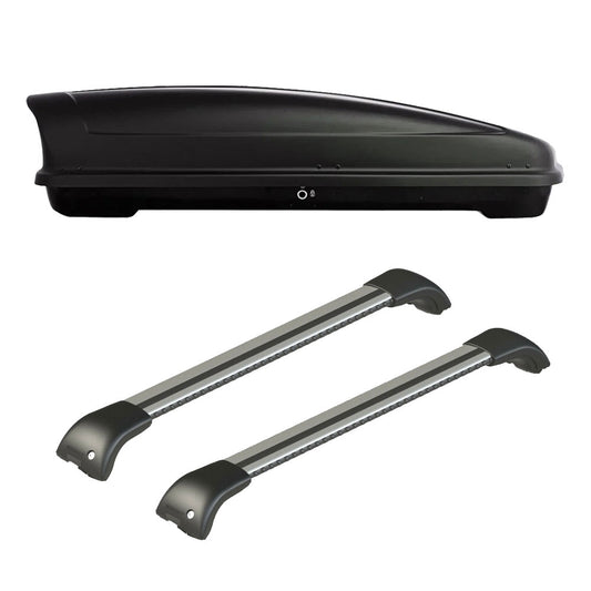 Pack coffre de toit Koral 400 L et barres de toit Audi Q7 (2006 - 2015) Pour rails intégrés - Origine - Aluminium