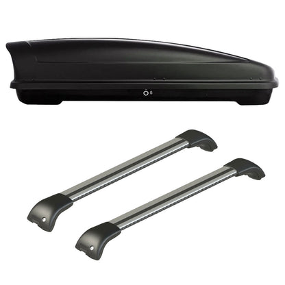 Pack coffre de toit Koral 630 L et barres de toit Fiat Tipo - Break (2015 - 2025) Pour rails intégrés - Origine - Aluminium