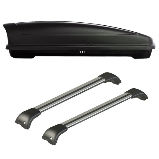 Pack coffre de toit Koral 630 L et barres de toit Audi Q7 (2006 - 2015) Pour rails intégrés - Origine - Aluminium